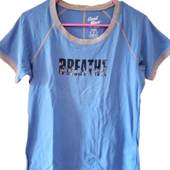 Good Move by Life is Good Womens Semi-fitted Tee Blue Sz L Yoga Breathe Ringer - Picture 2 of 6